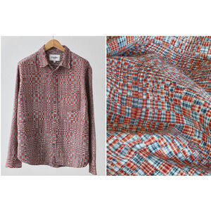 Corridor Long Sleeve Cotton Button Down Shirt Medium M Red Checkered Geometric